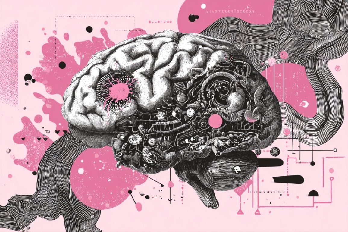 This shows a brain with computer components on it.