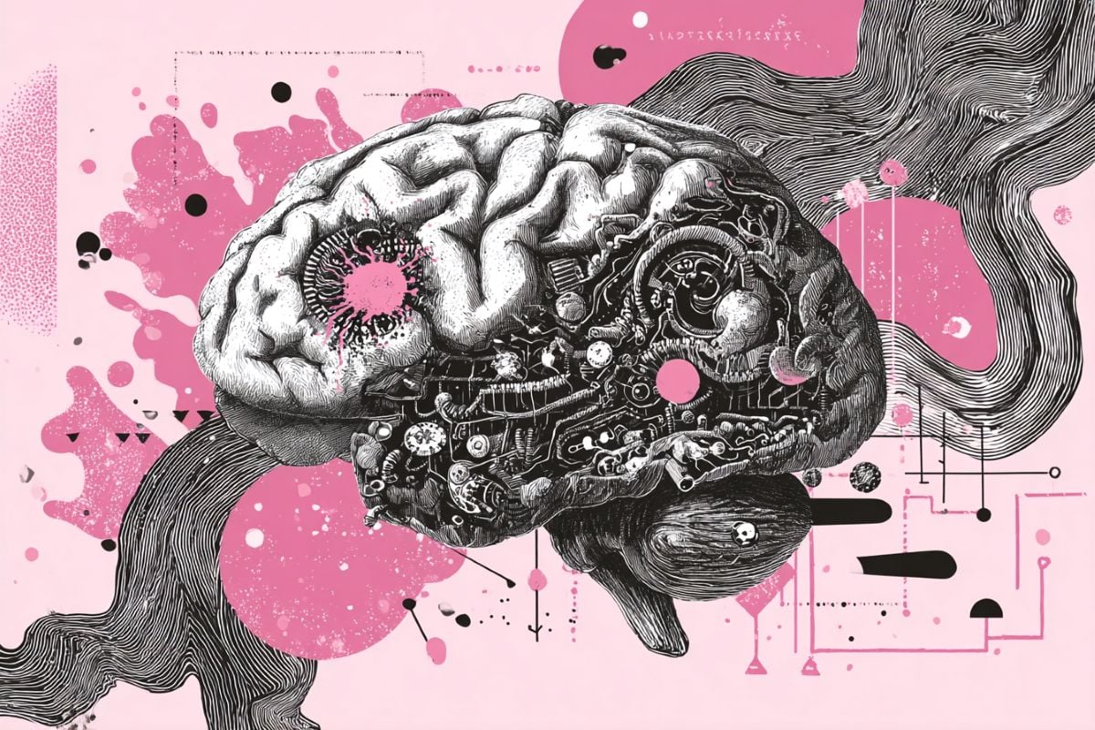 This shows a brain with computer components on it.