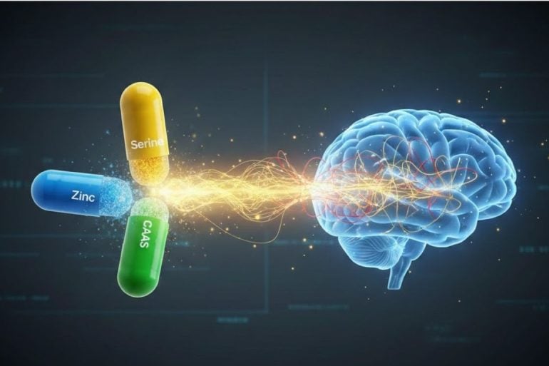 This shows a brain and three supplement pills