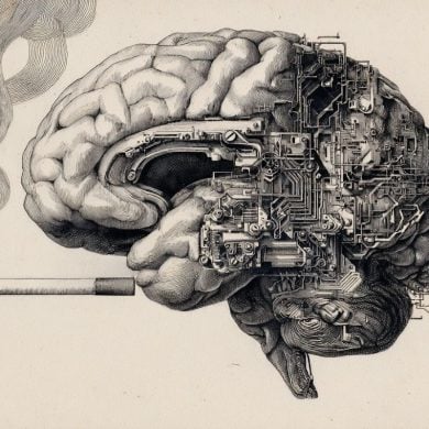 This shows a brain and a cigarette.