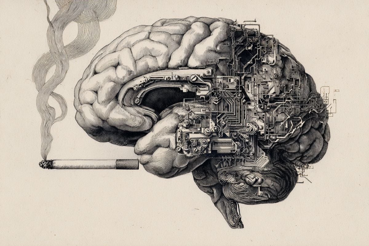 This shows a brain and a cigarette.