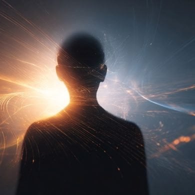 This shows a person surrounded by lights.