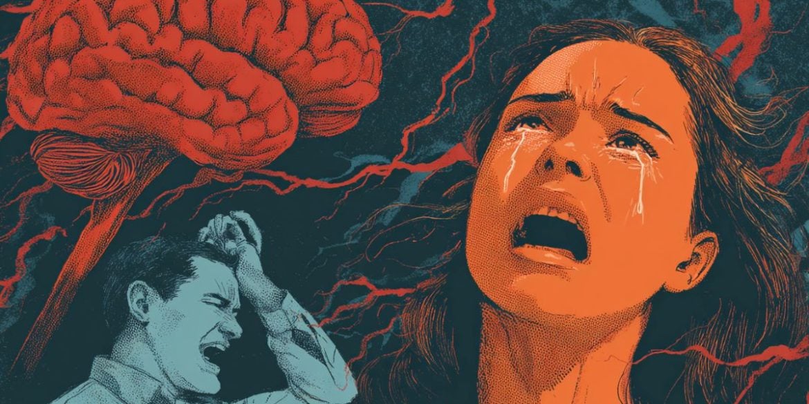 This shows an angry man, a crying woman and a brain.