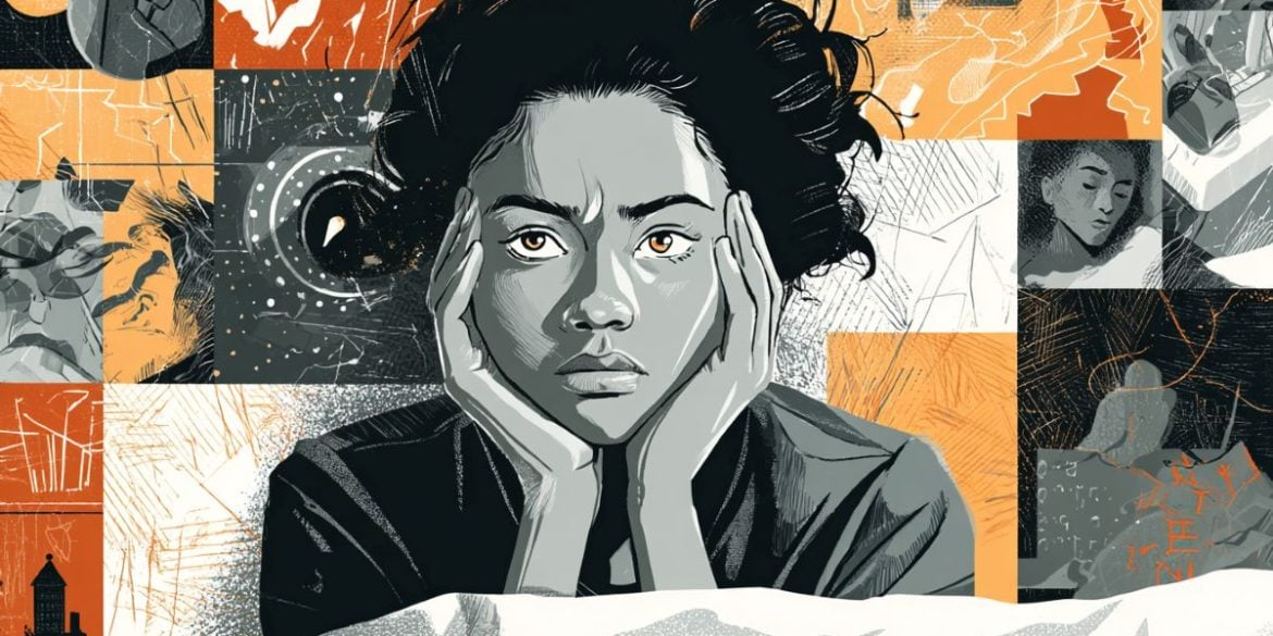 This shows a person awake in bed.