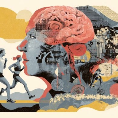 This shows a brain and people running.