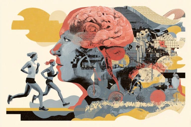 This shows a brain and people running.