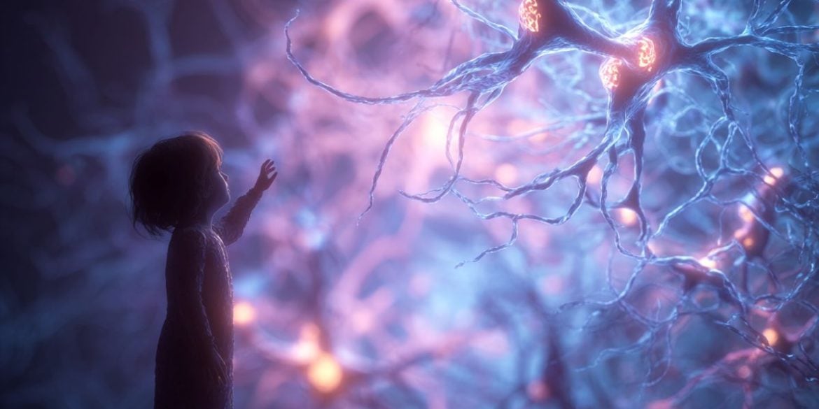 This shows a child reaching to touch neurons.