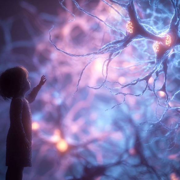 This shows a child reaching to touch neurons.