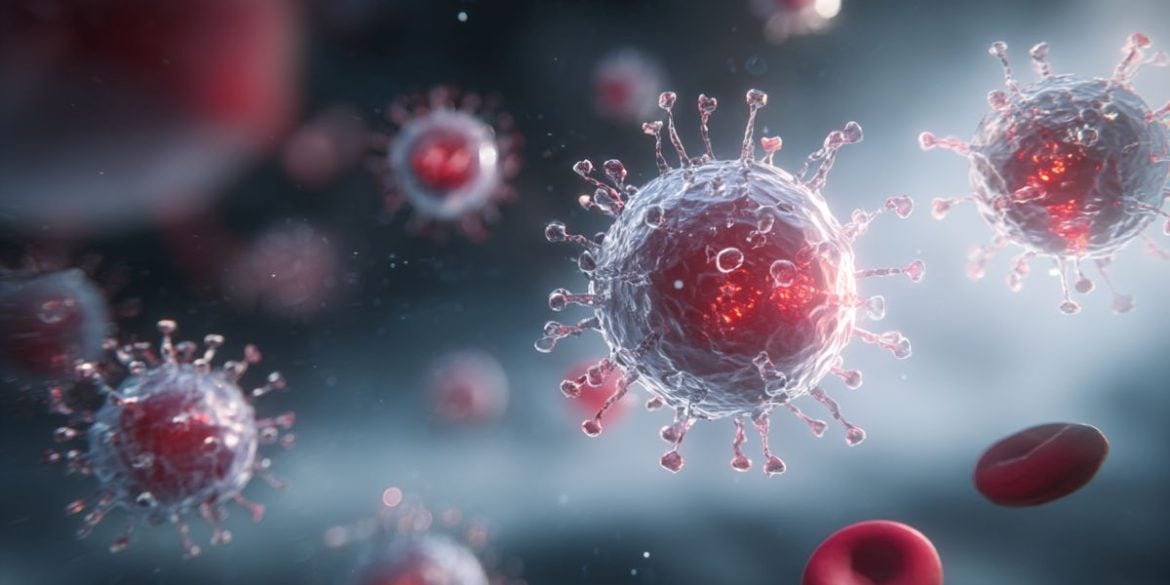 This shows the HIV virus and blood cells.