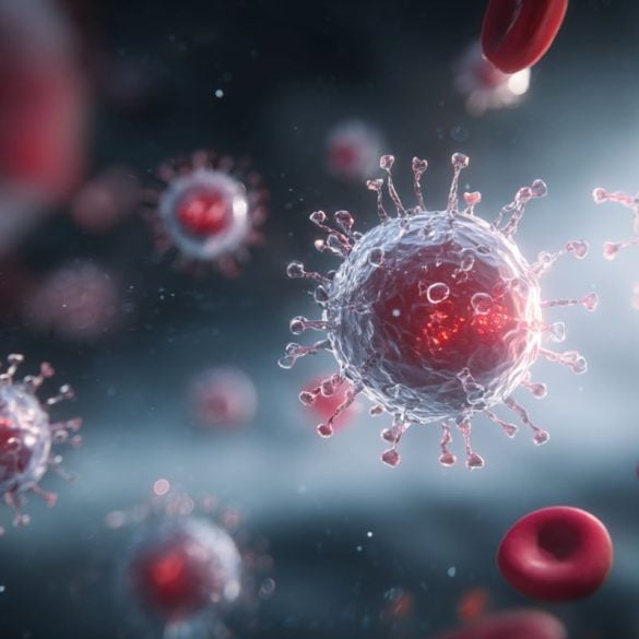 This shows the HIV virus and blood cells.