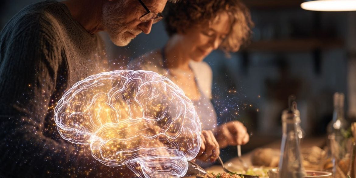 This shows a couple cooking together.