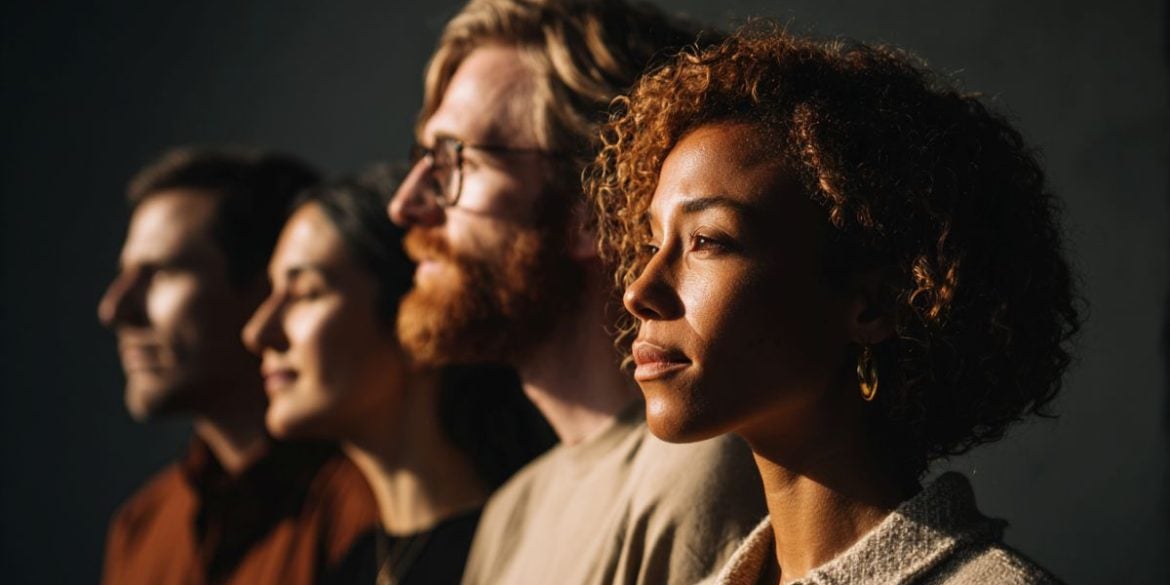 This shows people standing in a spotlight.