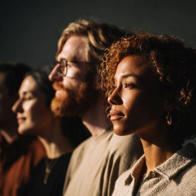 This shows people standing in a spotlight.