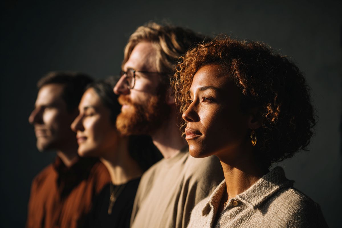 This shows people standing in a spotlight.