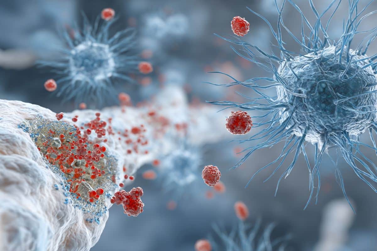 This shows a neuron and bacteria.