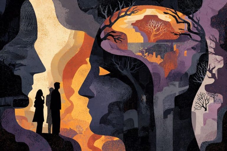 This shows the outline of a head and people.