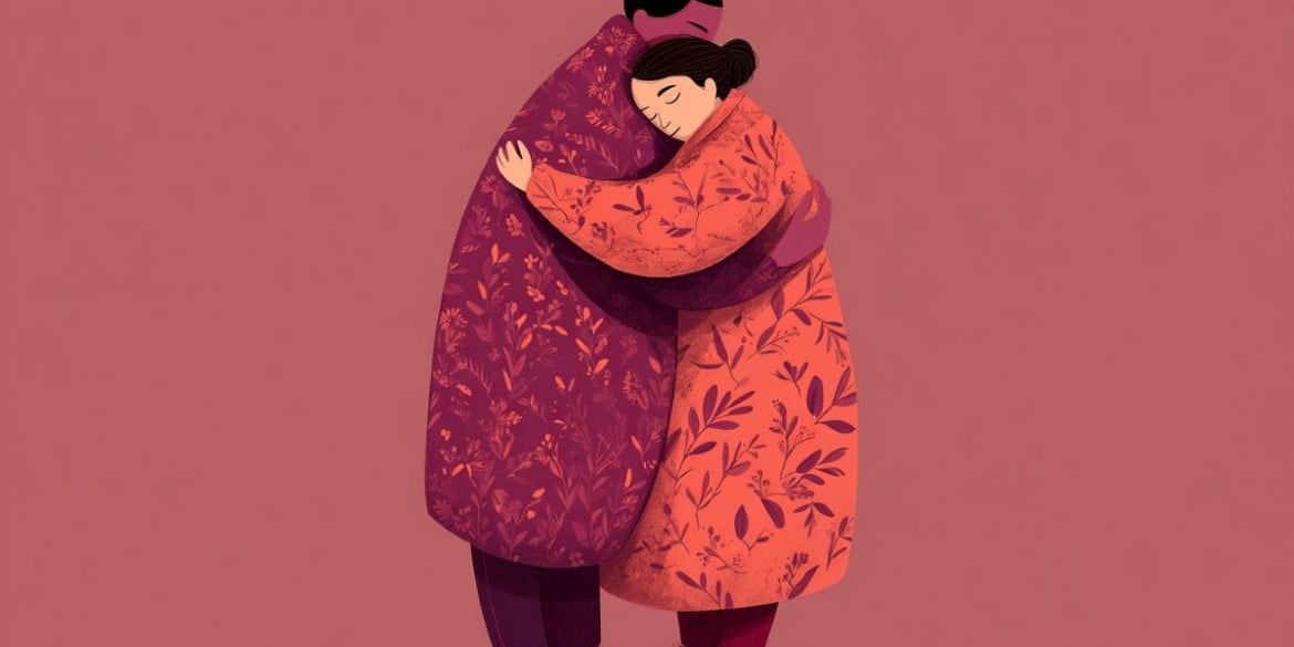 This shows two people hugging.