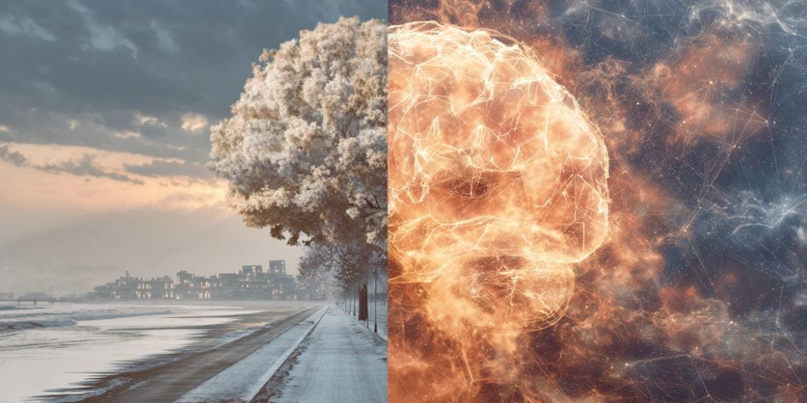 This shows a photo of a tree and a brain on fire.