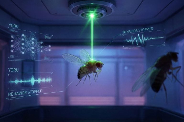 This shows flies under a green light.