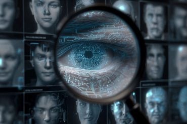 This shows a digital eye looking at AI generated faces.