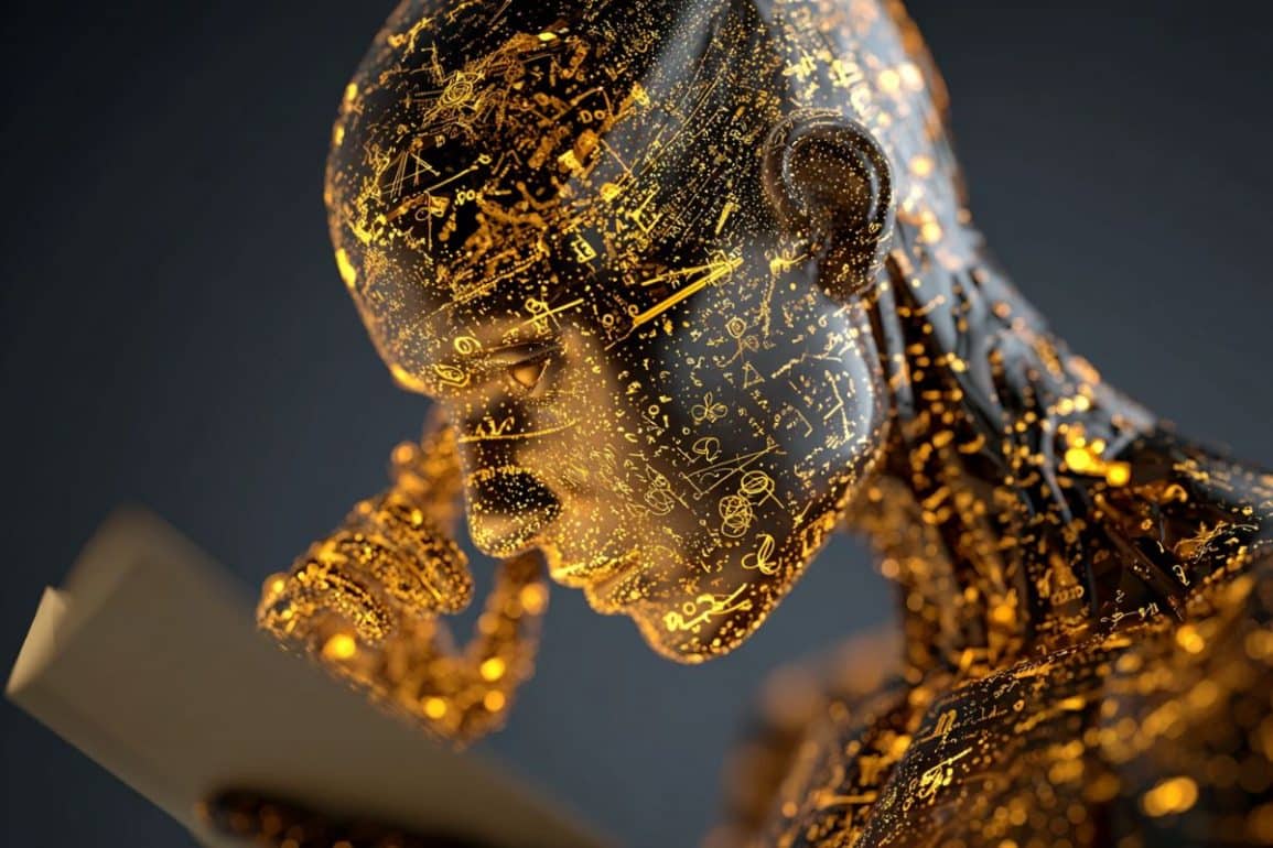 This shows a glowing, golden, digital head.