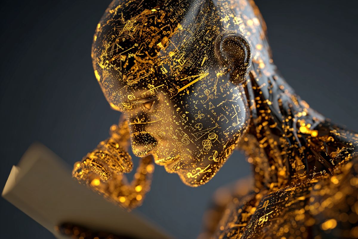 This shows a glowing, golden, digital head.