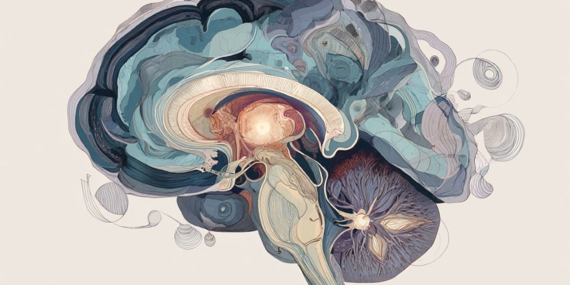This shows a cutaway illustration of the brain with the amygdala highlighed.