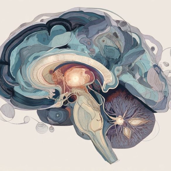 This shows a cutaway illustration of the brain with the amygdala highlighed.