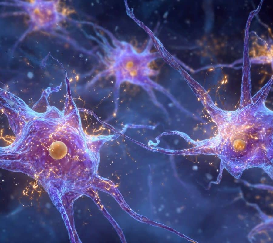 This is an AI representation of astrocytes in the amygdala.