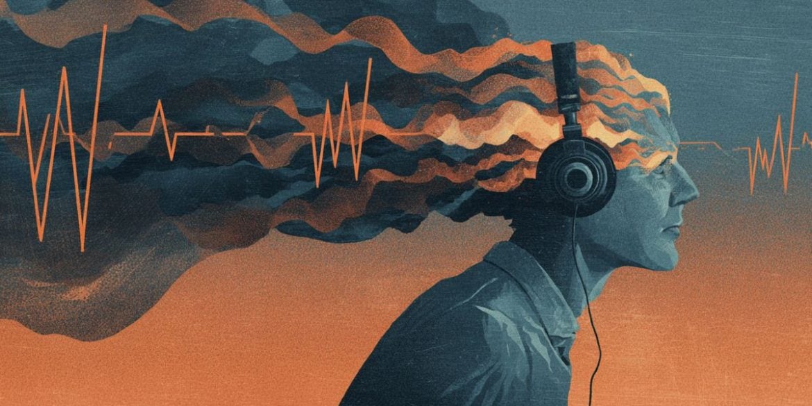 This shows a person's head with waves coming out of it.