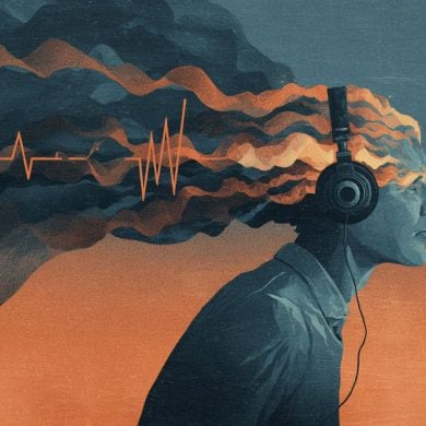 This shows a person's head with waves coming out of it.