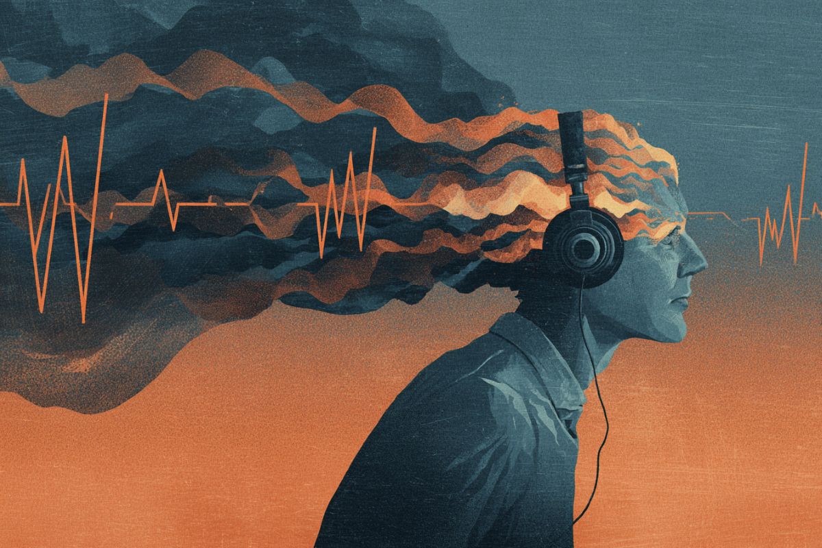 This shows a person's head with waves coming out of it.