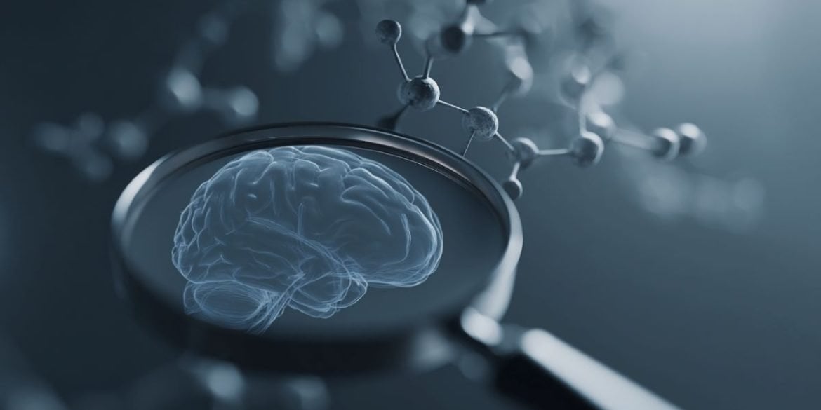 This shows the serotonin molecular structure and a brain.