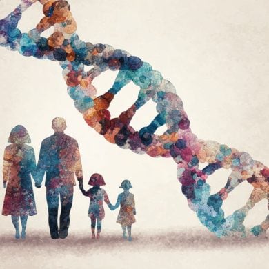 This shows a family and a DNA strand.