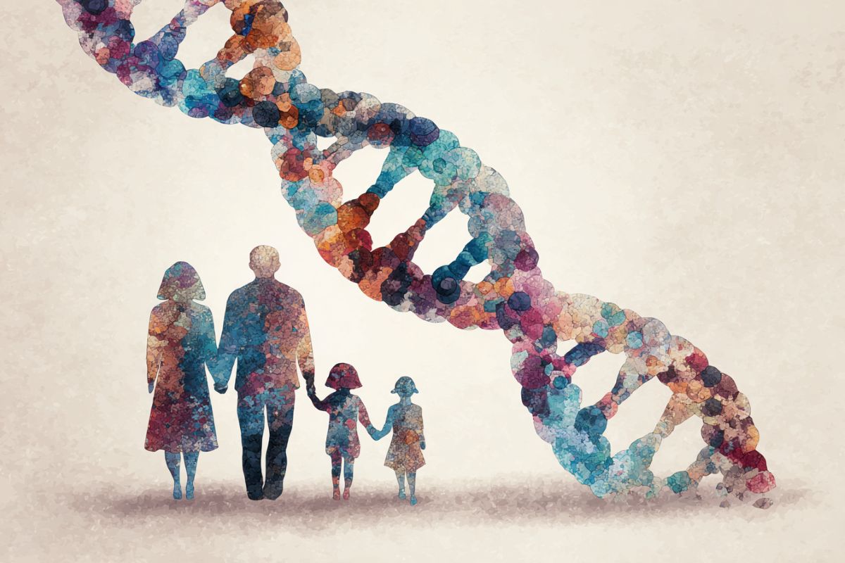 This shows a family and a DNA strand.