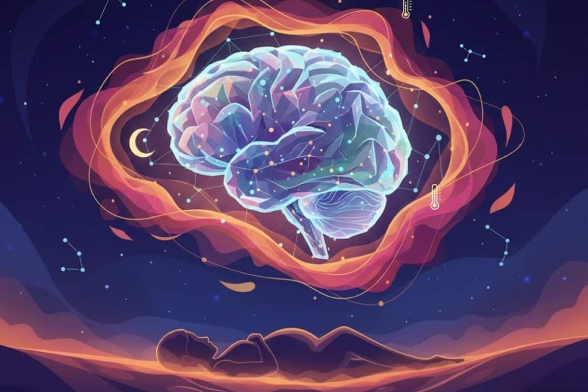 This shows a brain, a pregnant woman and a thermometer.