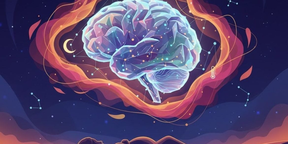 This shows a brain, a pregnant woman and a thermometer.