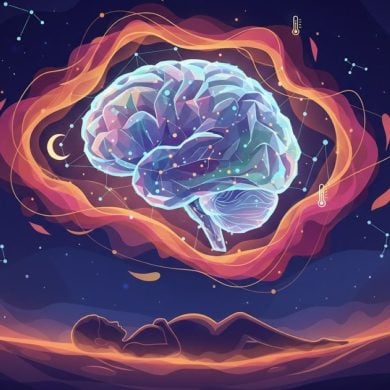 This shows a brain, a pregnant woman and a thermometer.