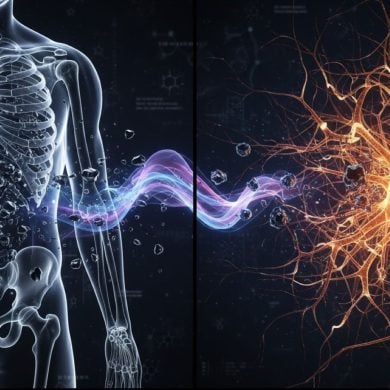 This image illustrates how lead can migrate from bones to neurons, increasing Alzheimer's risk.