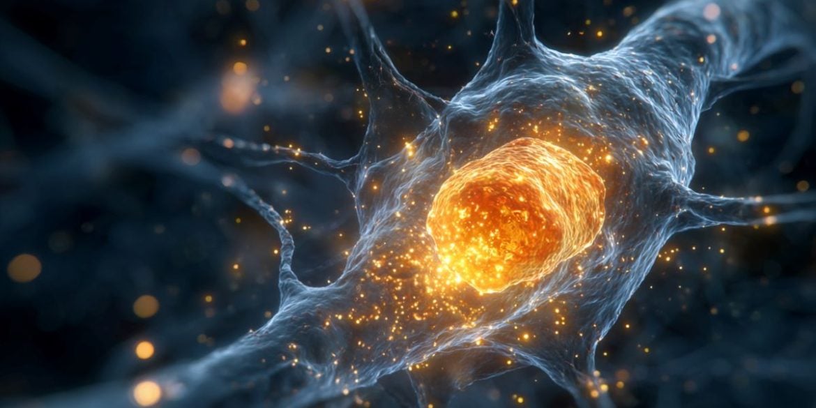 This shows a neuron and mitochondria.