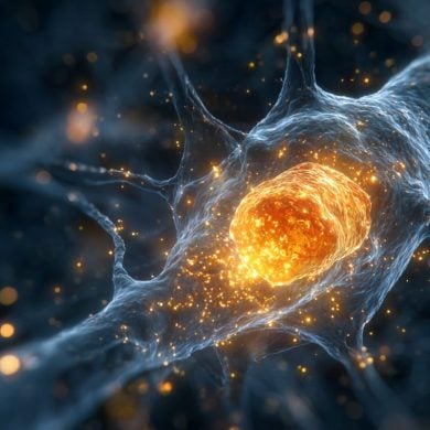 This shows a neuron and mitochondria.