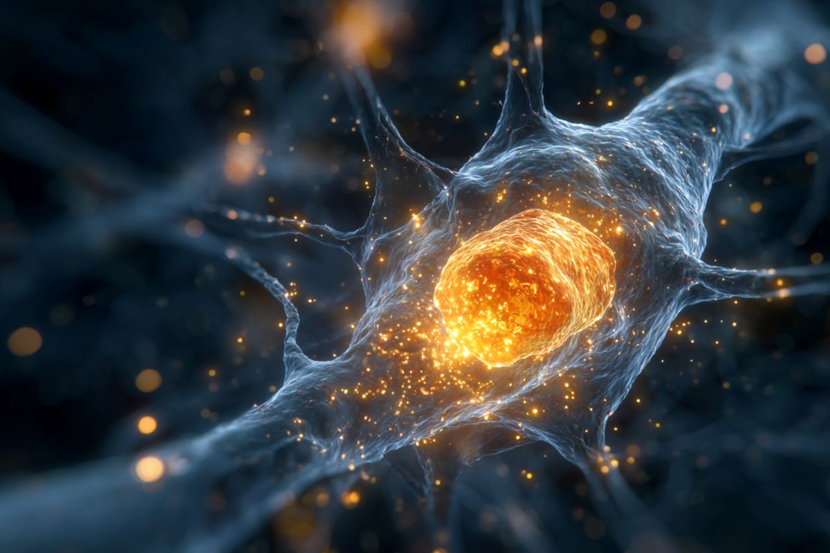 This shows a neuron and mitochondria.