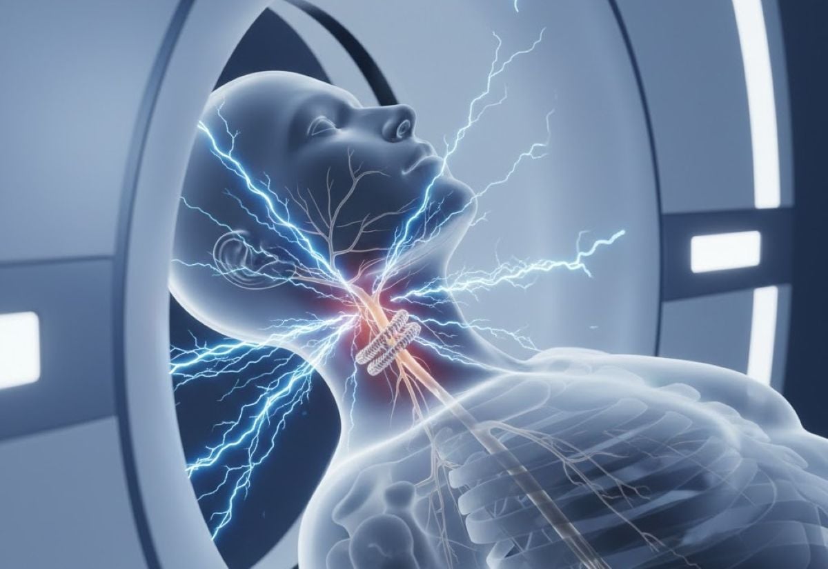 This shows a person in an MRI machine.