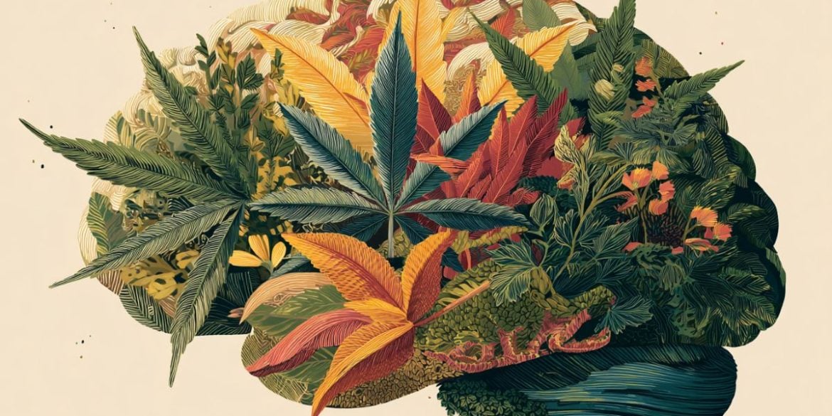 This shows a brian made up of cannabis leaves, implying the link between cannabis use and it's impact on working memory.