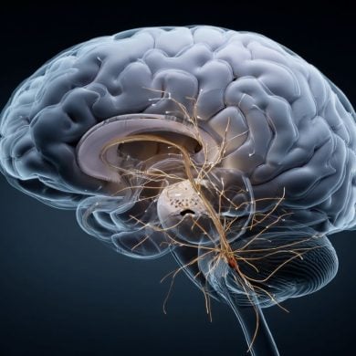 This shows a diagram of a brain with the areas identified as part of the compulsion network highlighted.