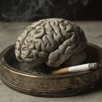 This shows a brain in an ashtray.