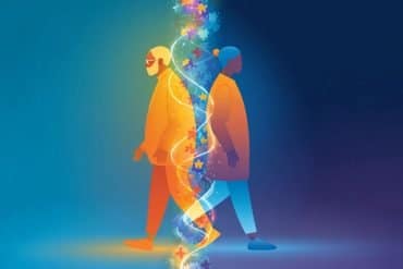 This shows two older people walking in different directions.