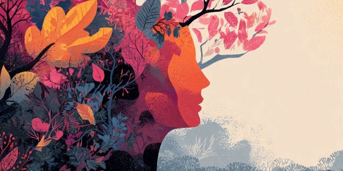 This shows a head with a tree growing from it, full of leaves. This reflects the cognitive recovery arc in psychosis.