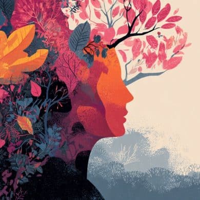 This shows a head with a tree growing from it, full of leaves. This reflects the cognitive recovery arc in psychosis.