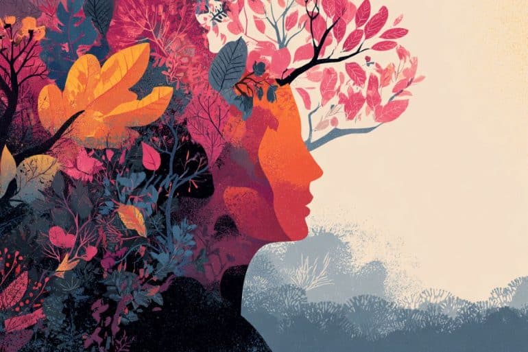 This shows a head with a tree growing from it, full of leaves. This reflects the cognitive recovery arc in psychosis.